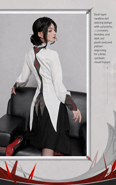 Arlecchino themed shirt long collar and black PU back panel details