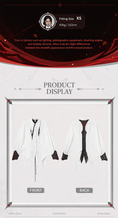 Arlecchino themed shirt elongated cuff and sleeve design details