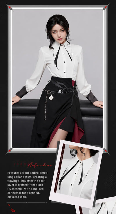 Arlecchino themed lace-up waist shirt front and back product display