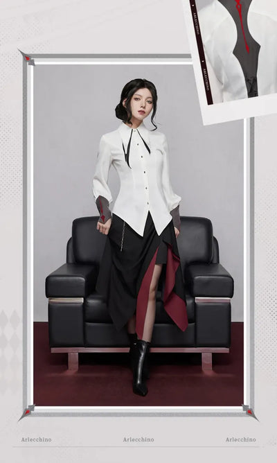 Arlecchino themed shirt asymmetrical pointed hem and contrasting cuff details