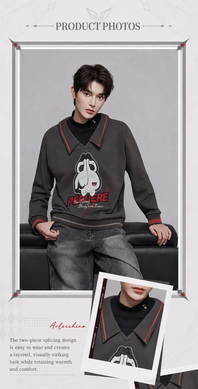 Arlecchino themed sweatshirt textured embroidery and character-themed details