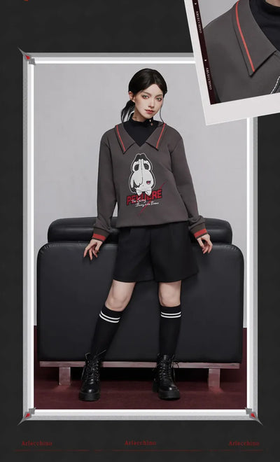 Arlecchino themed charcoal sweatshirt relaxed fit model display