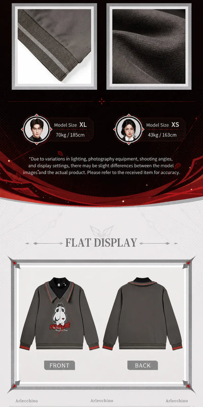 Arlecchino themed layered sweatshirt front and back product display