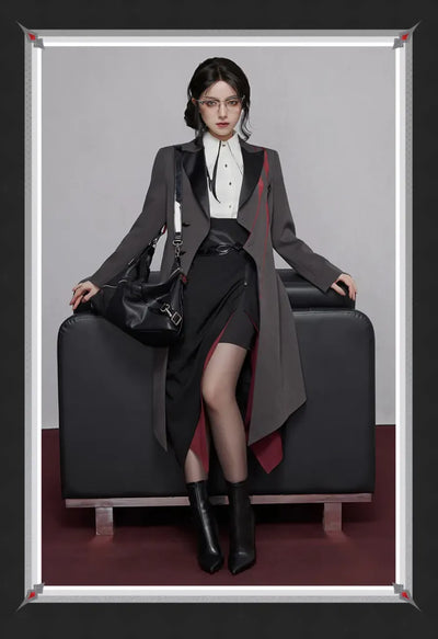 Arlecchino themed long coat character-themed embroidery details