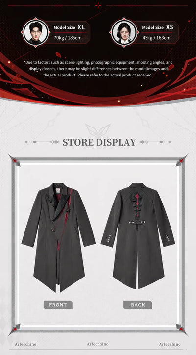 Genshin Impact Arlecchino themed long coat design details