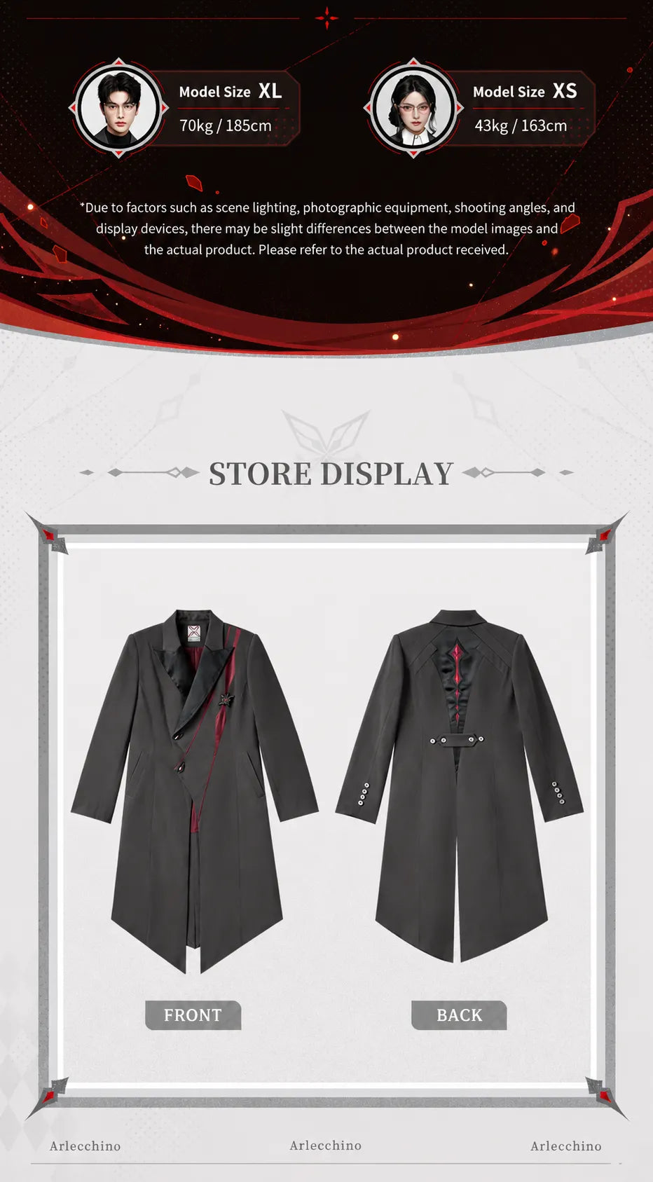 Genshin Impact Arlecchino themed long coat design details