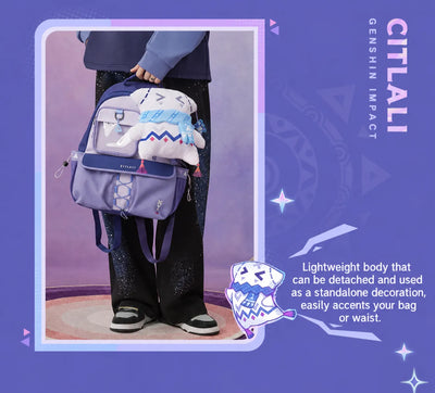 Itzpapa plush accessory attached to a Citlali backpack