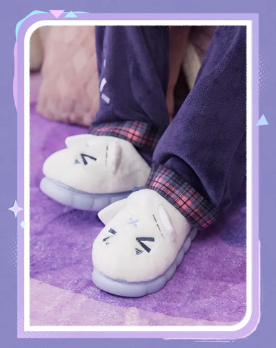 Embroidered character face on Genshin Impact Citlali plush home slippers
