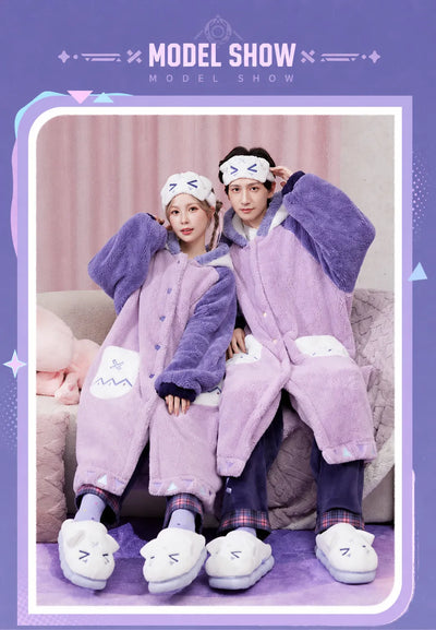 Model wearing Genshin Impact Citlali plush home slippers
