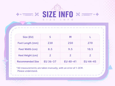 Size chart for Genshin Impact Citlali plush home slippers