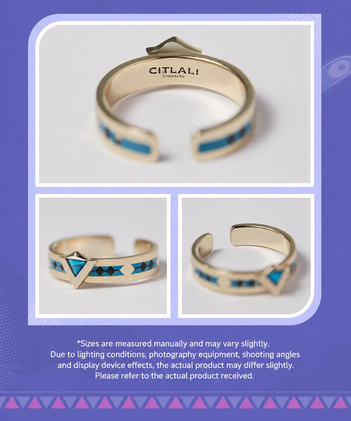 Adjustable open band of the Citlali turquoise ring