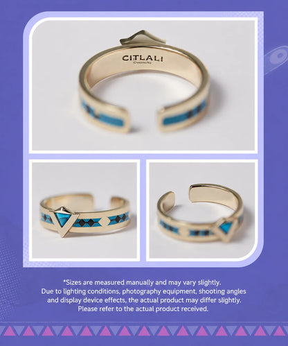 Adjustable open band of the Citlali turquoise ring