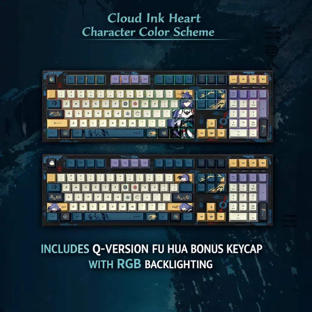 Full keyboard layout of Honkai Impact 3rd Cloud Ink Heart mechanical keyboard