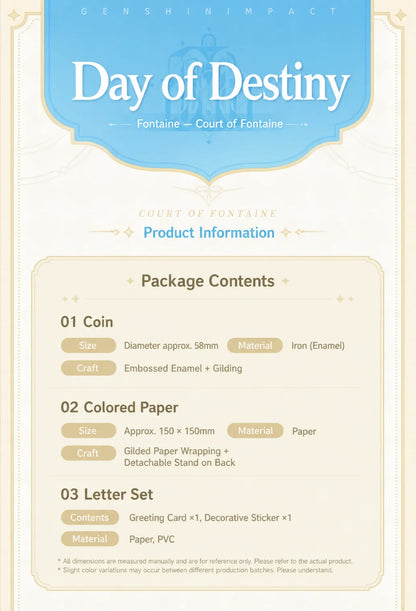 Day of Destiny Series Fontaine Gift Box Contents Badge Art Card Letter Set and Sticker
