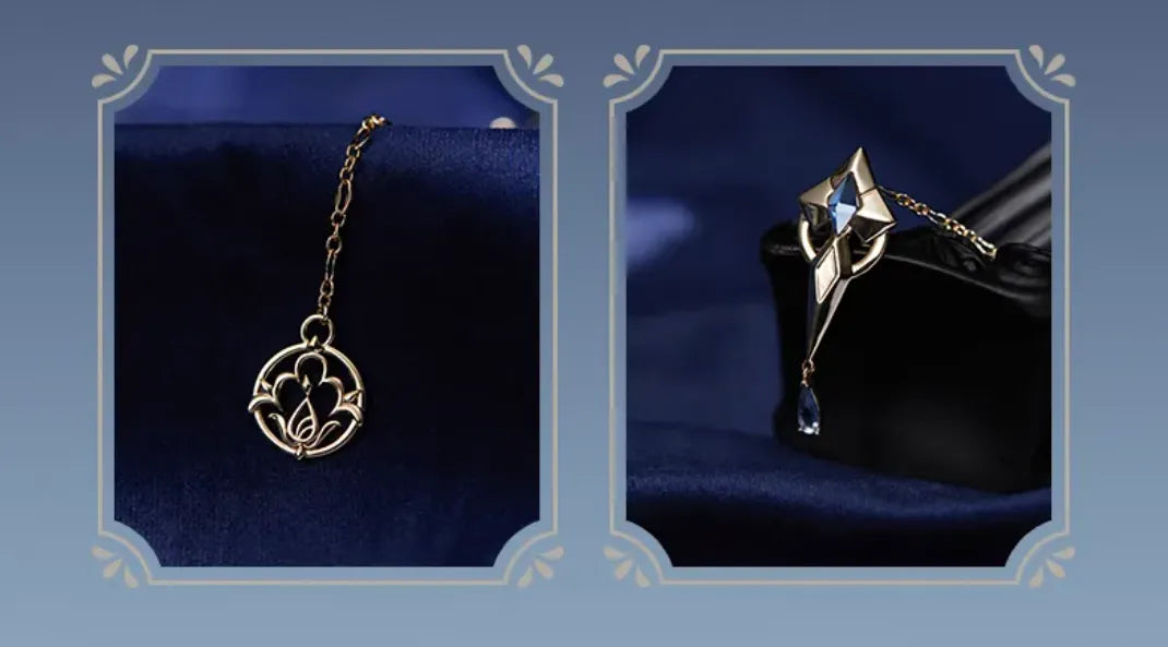 Model showcase featuring Furina brooch set styling