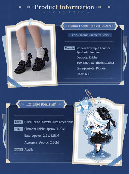 Glossy upper material and decorative ribbon details