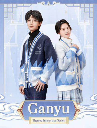 Genshin Impact Ganyu denim jeans gradient diamond patchwork fabric detail close up