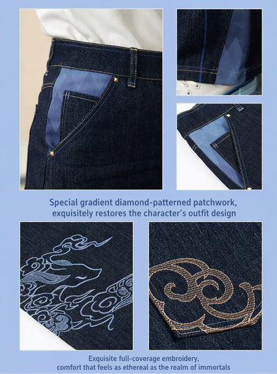 Genshin Impact Ganyu denim jeans pocket stitching and panel construction detail