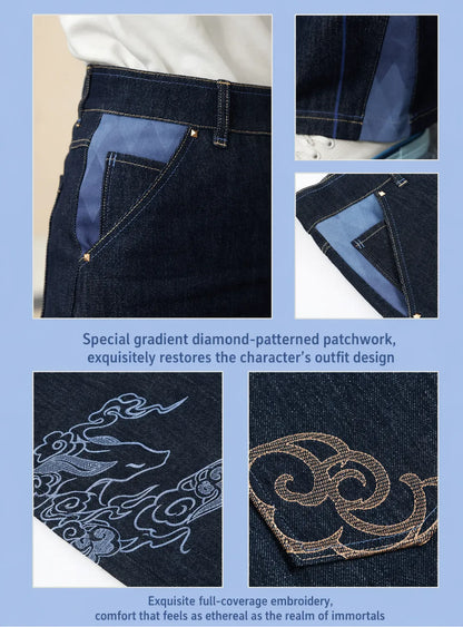 Genshin Impact Ganyu denim jeans pocket stitching and panel construction detail