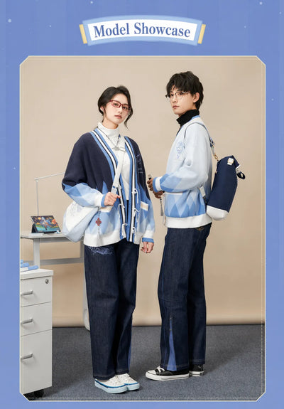 Genshin Impact Ganyu denim jeans back embroidery pattern gold thread detail