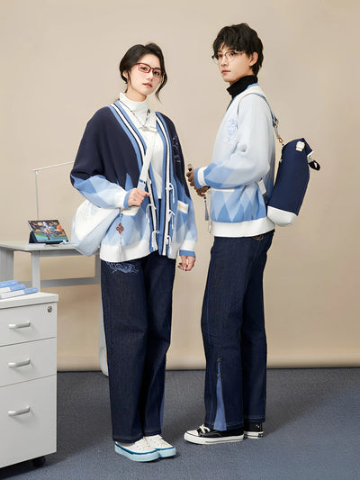 Genshin Impact Ganyu themed impression series denim jeans front model outfit blue gradient design