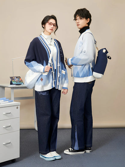 Genshin Impact Ganyu themed impression series denim jeans front model outfit blue gradient design