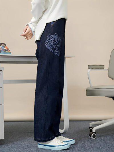 Genshin Impact Ganyu themed denim jeans side view relaxed fit everyday wear styling