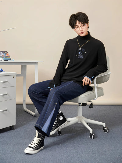 Genshin Impact Ganyu denim jeans back view embroidery detail and silhouette fit