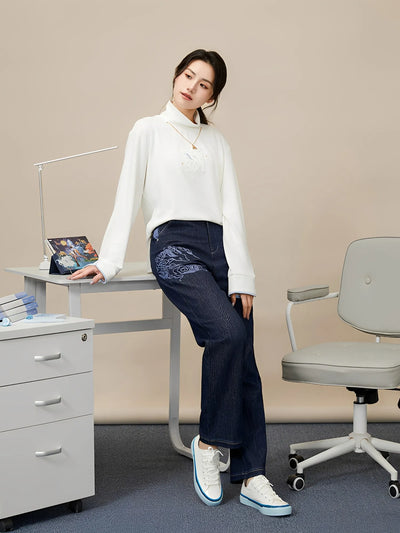 Genshin Impact Ganyu themed outfit pairing denim jeans cardigan styling complete set
