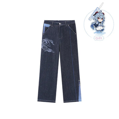 Genshin Impact Ganyu themed impression series denim jeans clean white background product front view