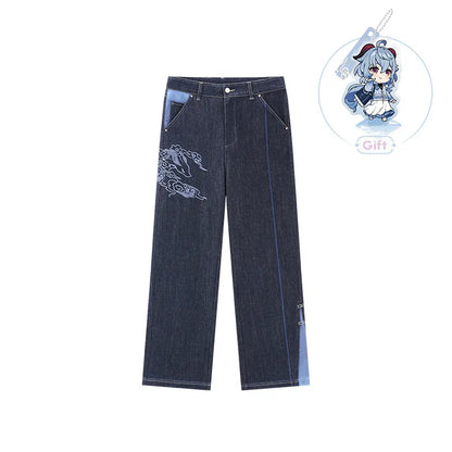 Genshin Impact Ganyu themed impression series denim jeans clean white background product front view