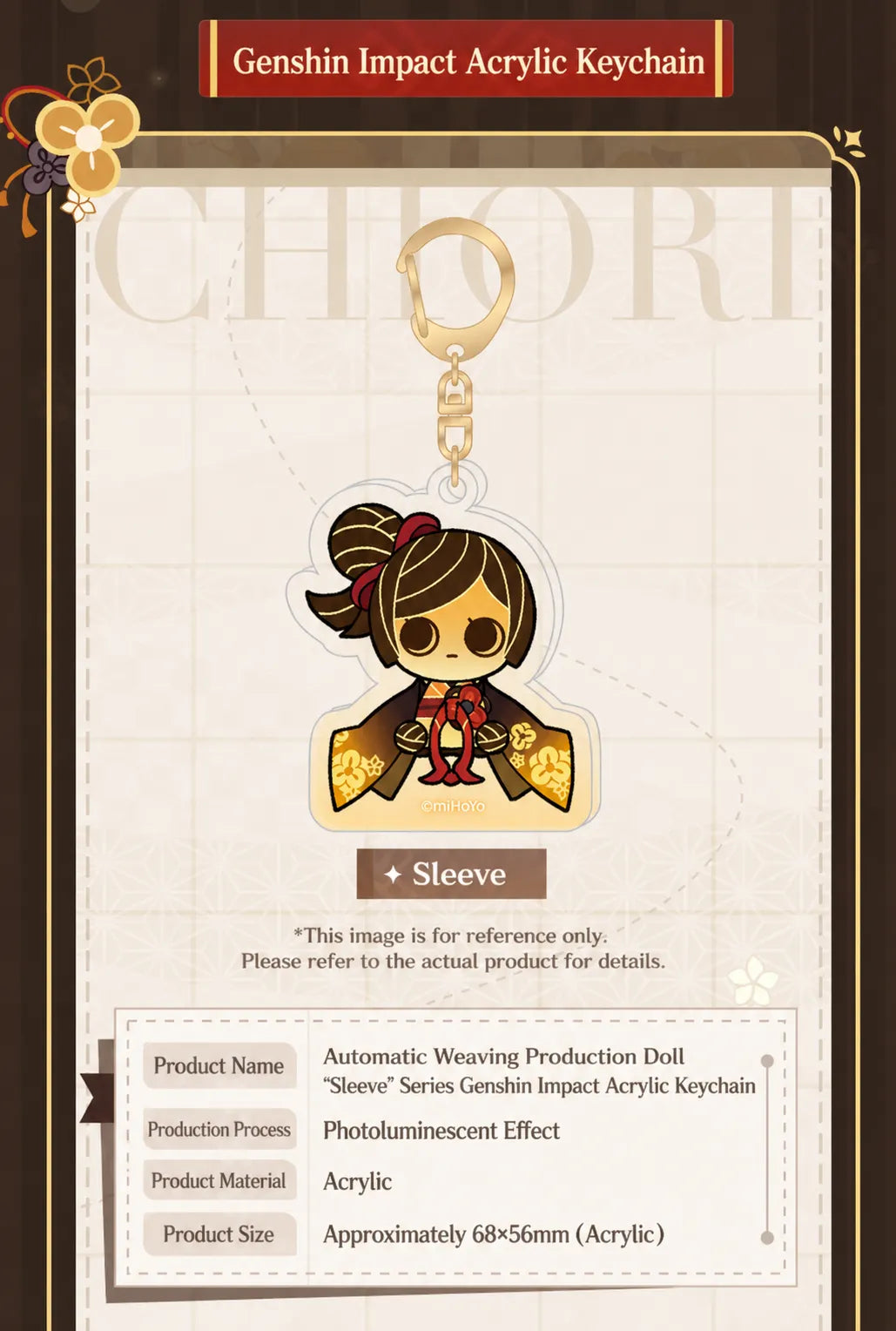 Genshin Impact Chiori Sleeve Series acrylic keychain front view chibi character
