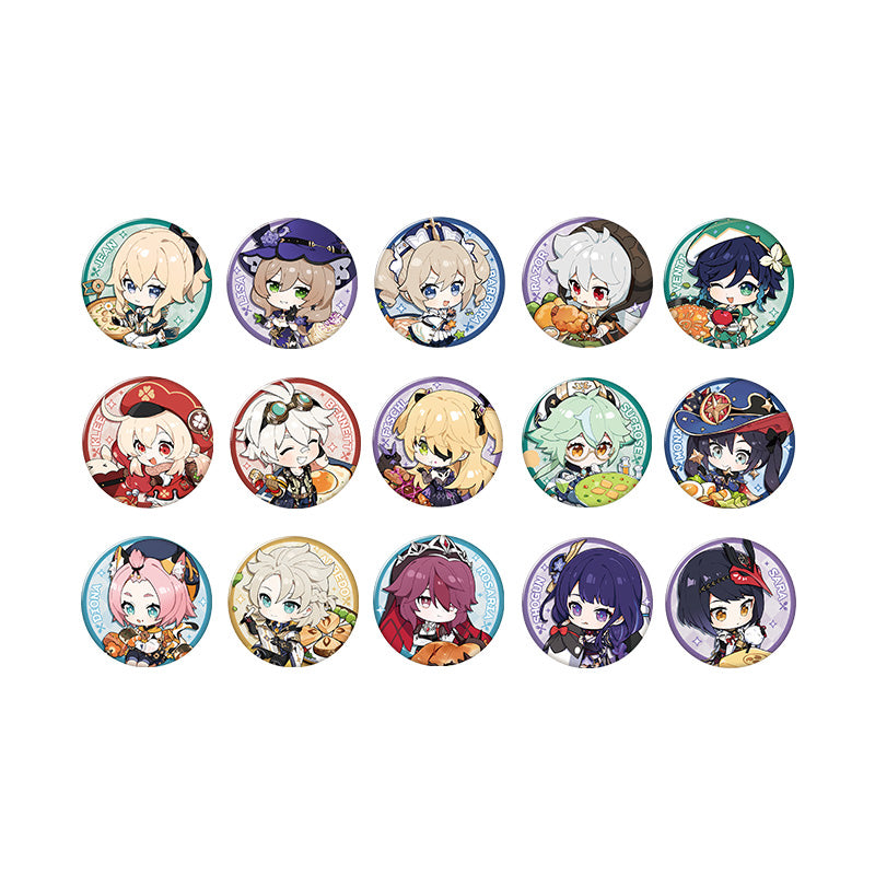 Genshin Impact Flavorful Party Series badge lineup multiple characters display collectible pins