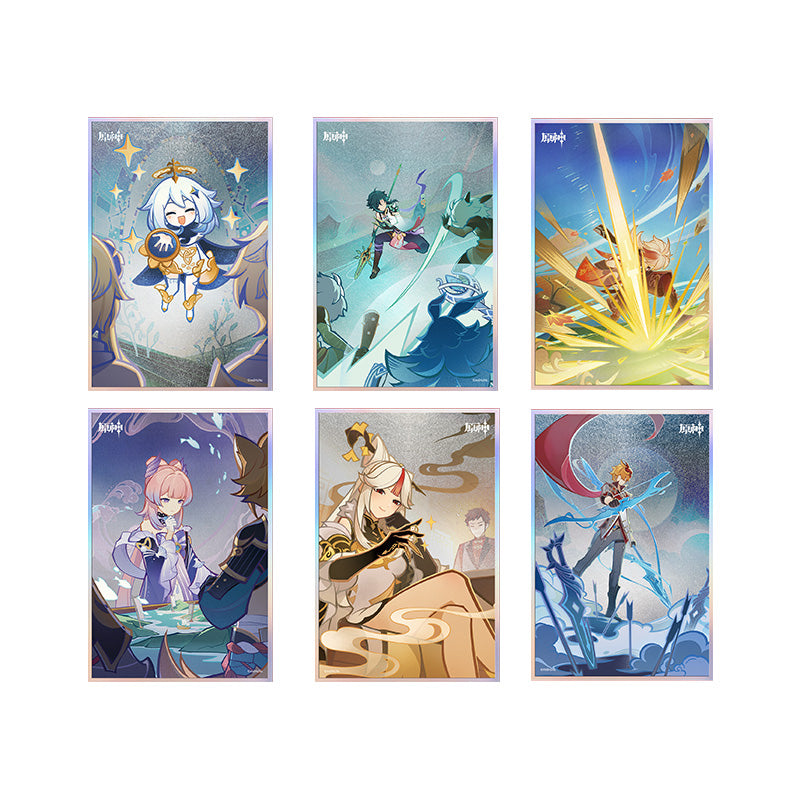 Genshin Impact Genius Invokation TCG art card collection multiple designs display