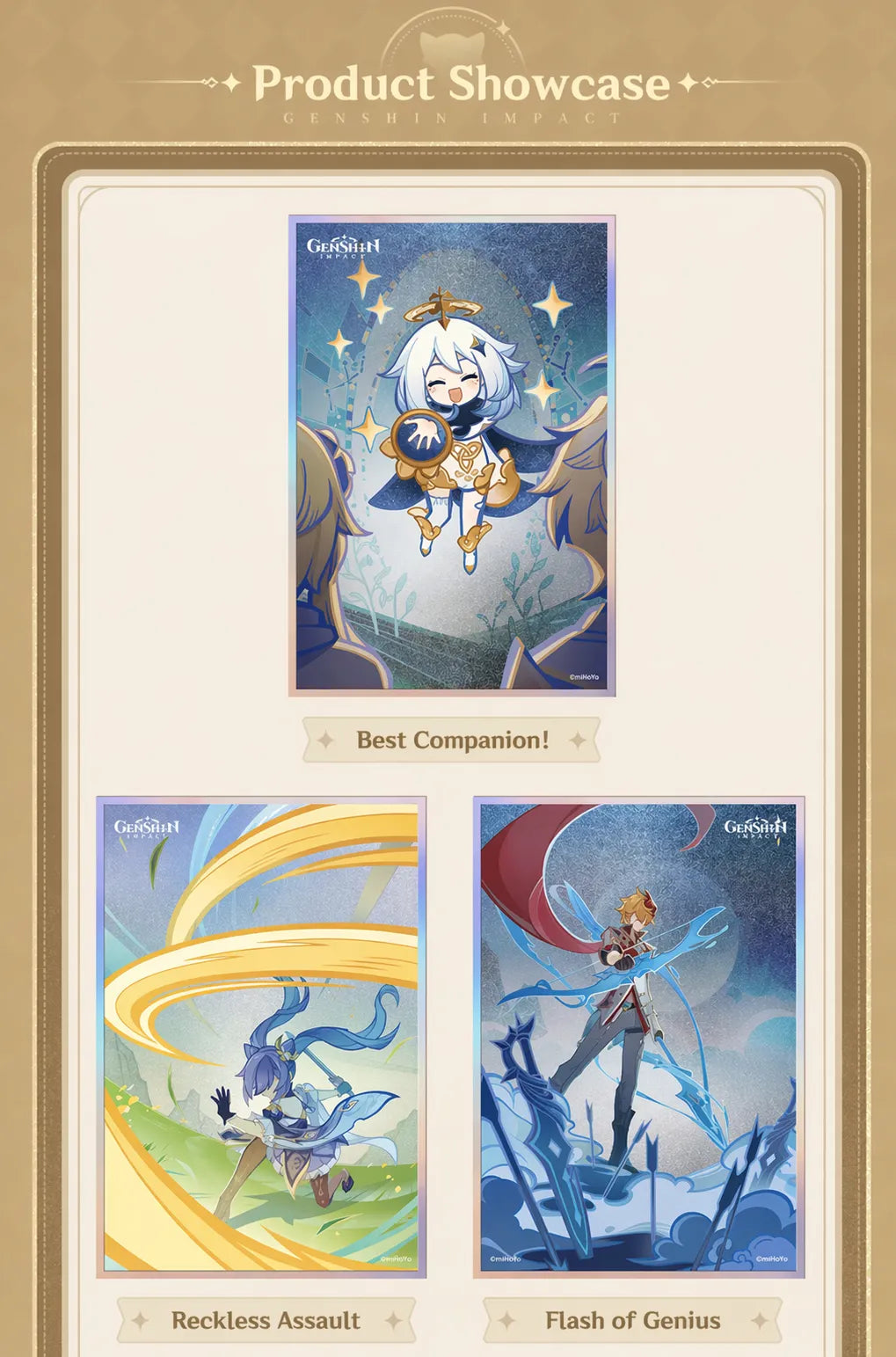 Genshin Impact art card display on desk collection setup