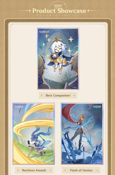 Genshin Impact art card display on desk collection setup