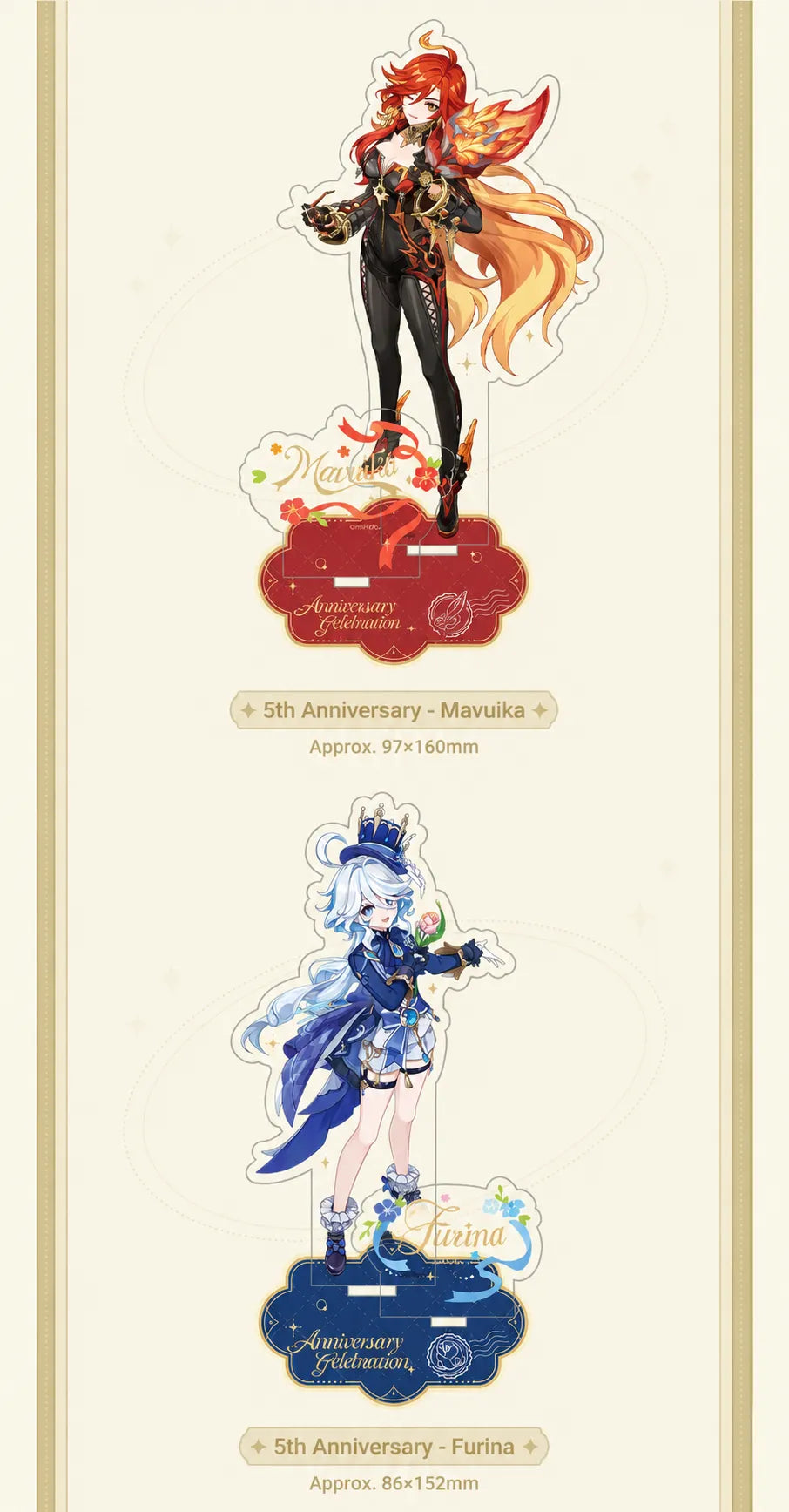 Genshin Impact 4th Anniversary acrylic stand series featuring dessert themed collectible character displays