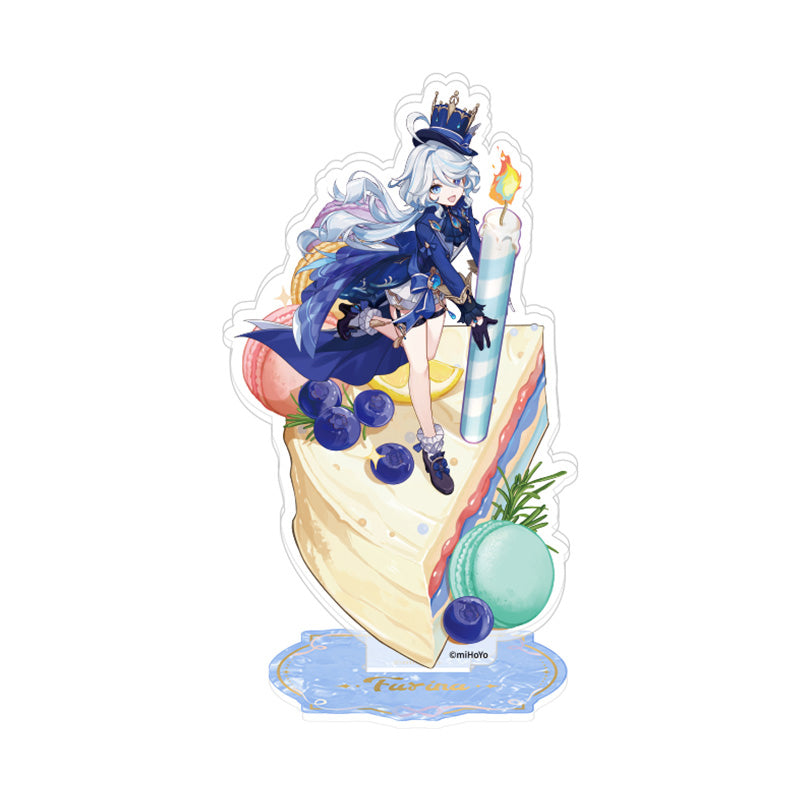 Genshin Impact 4th Anniversary Furina acrylic stand featuring elegant anniversary dessert themed artwork