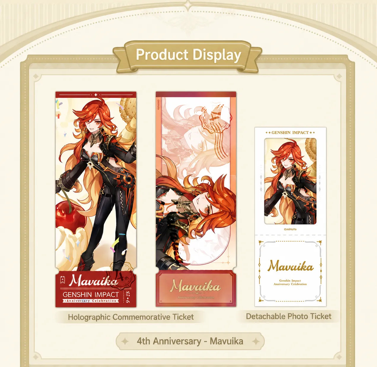 Genshin anniversary character ticket set featuring premium holographic commemorative ticket details