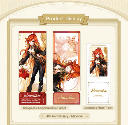 Genshin anniversary character ticket set featuring premium holographic commemorative ticket details