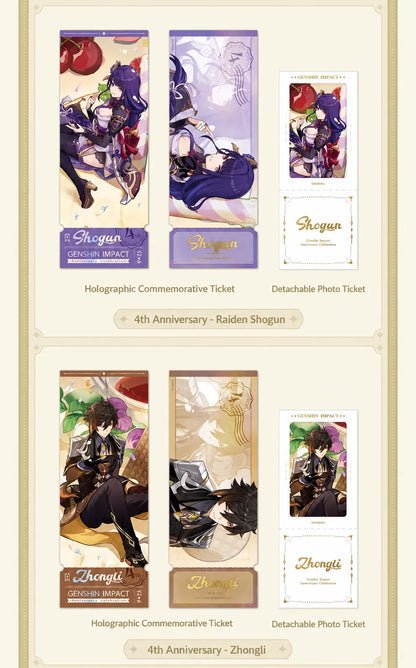 Genshin Impact anniversary themed collectible ticket set with foil stamping and character artwork details