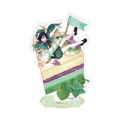 Genshin 4th Anniversary Venti acrylic stand featuring dessert themed display artwork and decorative base