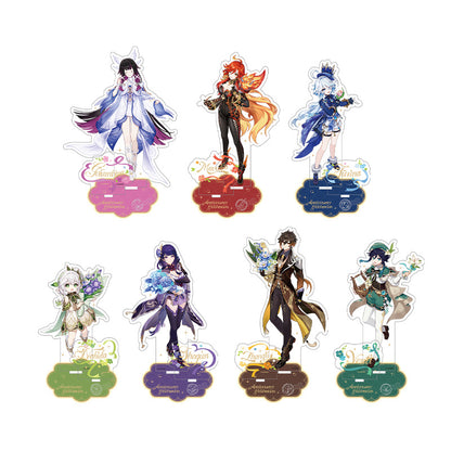 Genshin 5th Anniversary acrylic stand collection featuring commemorative character display artwork and themed acrylic bases