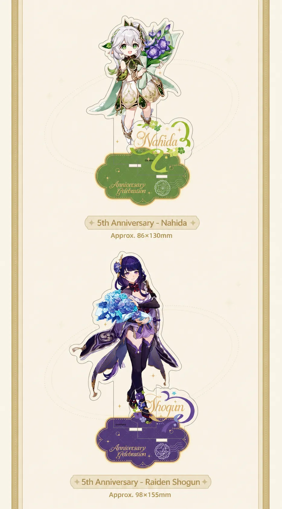 Genshin Impact 5th Anniversary acrylic stand collection with elegant commemorative themed artwork