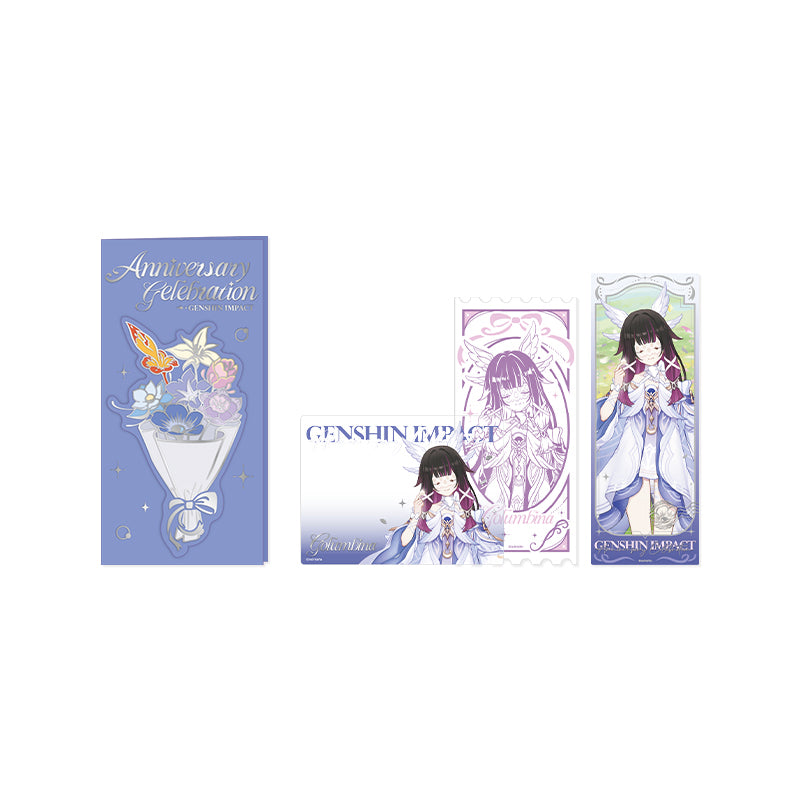 Genshin 5th Anniversary Columbina commemorative ticket card set featuring elegant collectible anniversary artwork