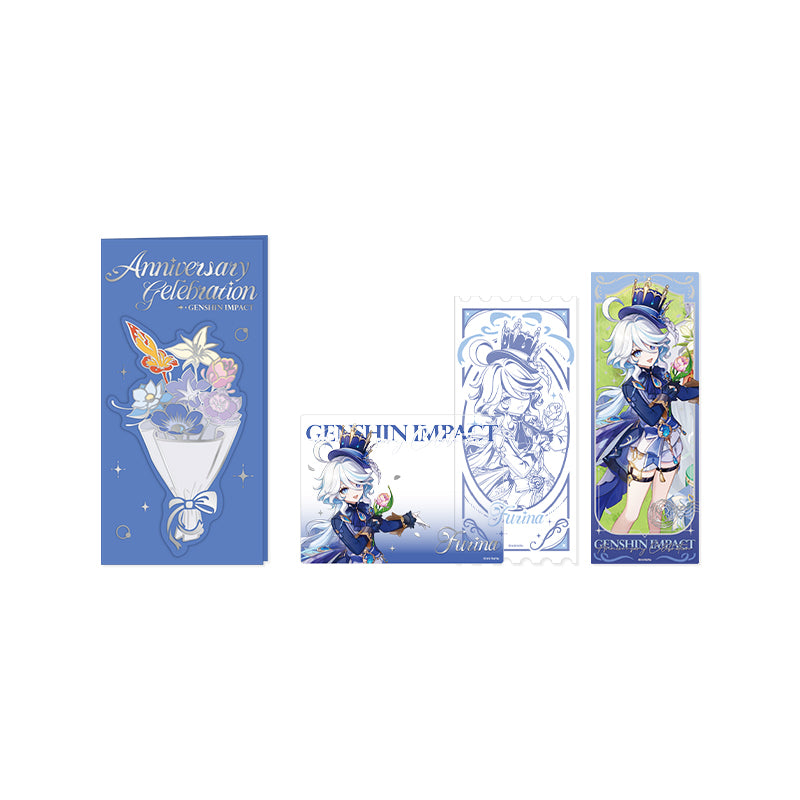 Genshin Impact 5th Anniversary Furina commemorative ticket card set with anniversary collection artwork