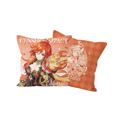 Genshin Mavuika character pillow from the 5th Anniversary Celebration Series with fiery red themed artwork