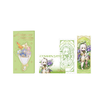 Genshin 5th Anniversary Nahida ticket card set featuring holographic commemorative artwork and collectible cards