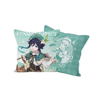 Genshin Venti character pillow from the 5th Anniversary Celebration Series with soft fabric and teal themed artwork