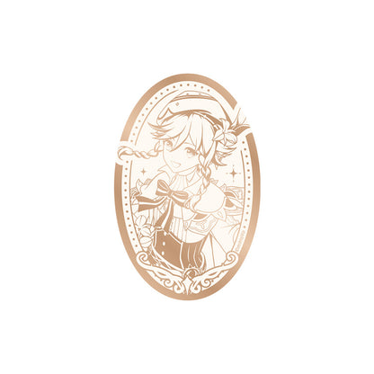 Genshin 5th Anniversary Venti mirror badge with elegant commemorative artwork and stainless steel finish
